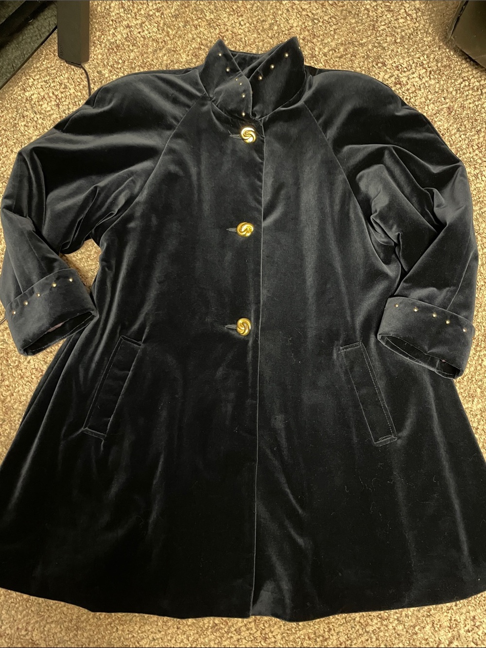 Vintage Velvet navy swing Coat with Gold studs and Buttons- almost new